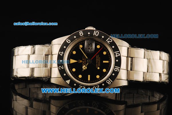 Rolex GMT-Master Swiss ETA 2846 Automatic Movement Steel Case with Black Dial and Black Ceramic Bezel - Click Image to Close